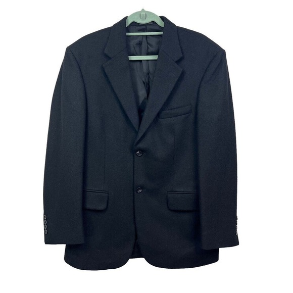 RBM Collection Wool Camel Hair Blend Sport Coat Blazer Men Lined 2 Button‎ Black - Picture 1 of 7